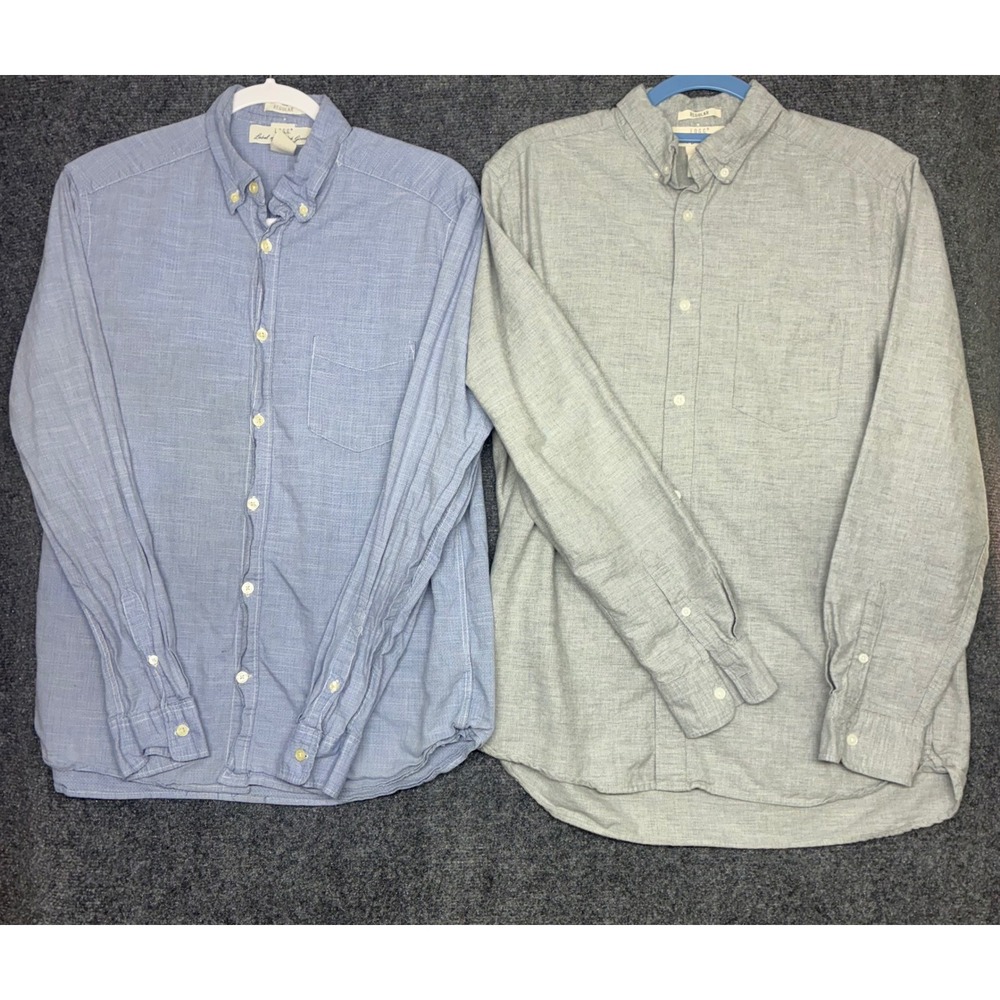 Lot of 2 H&M LOGG Men's Medium Regular Fit Cotton Button Down Shirts Blue Grey